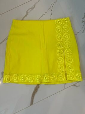 Crown & Ivy Neon Yellow Crochet-Trim Mini Skirt with shorts
